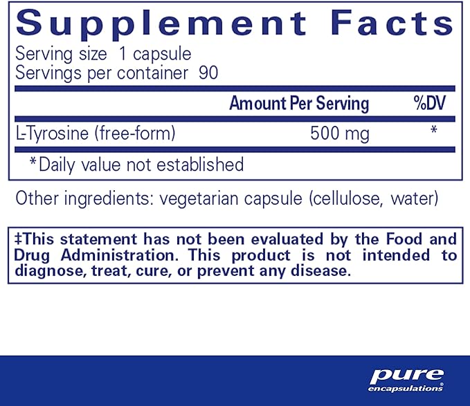 Pure Encapsulations L-Tyrosine - Amino Acid Supplement - for Brain Support, Dopamine & Thyroid Function* - Vegan & Non-GMO - 90 Capsules