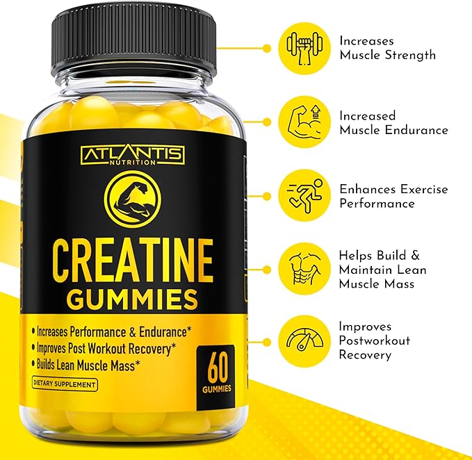 Creatine Monohydrate Gummies for Strength & Athletic Performance - 5g Creatine Per Serving - Creatine Chews to Build Muscle, for Performance & Post Workout Recovery - 60 Creatine Gummies for Women/Men