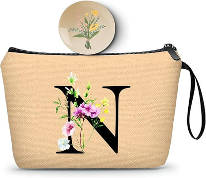 SEAMOON Appreciation Initial Monogram Gifts for Sisters from Sister Employees Team Bride Womens Unique Mom Personalized Makeup Cosmetic Bag with Mirror Mothers Day Christmas Graduation N