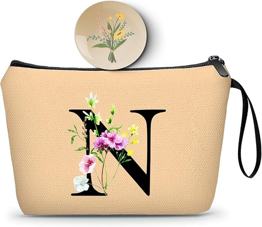 SEAMOON Appreciation Initial Monogram Gifts for Sisters from Sister Employees Team Bride Womens Unique Mom Personalized Makeup Cosmetic Bag with Mirror Mothers Day Christmas Graduation N