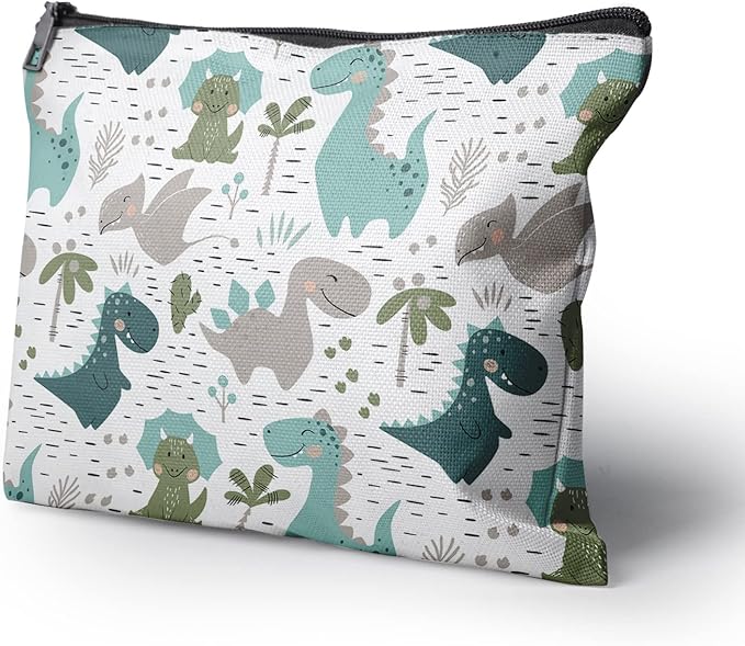 Cafl Cute Dinosaur Makeup Bag Dino Make Up Bag Zipper Cosmetic Pouch Large Toiletry Bag Travel Linen Make Up Organizer for Purse for Women 10×8Inch