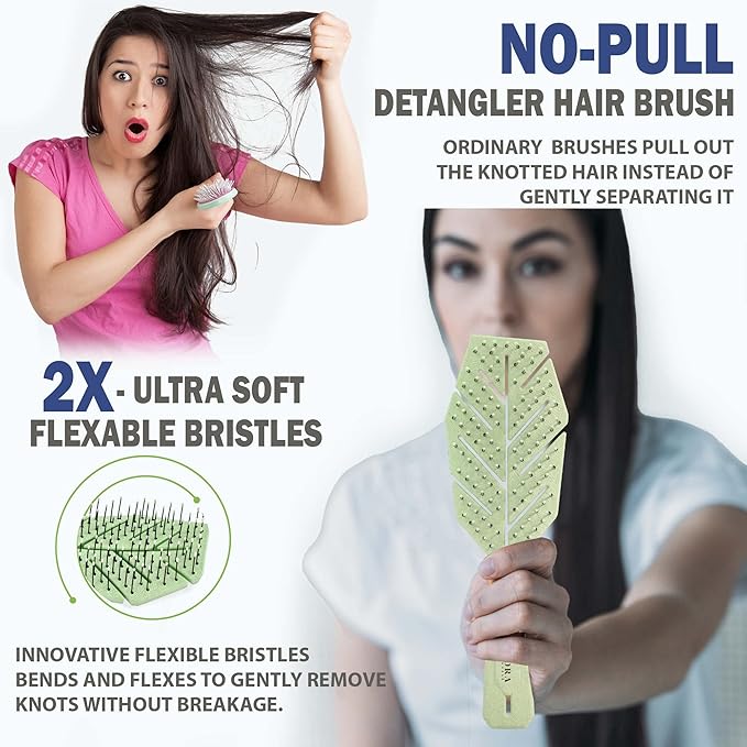 Fiora Naturals Hair Detangling Brush -100% Bio-Friendly Detangler hair brush w/Ultra-soft Bristles- Glide Through Tangles with Ease - For Curly, Fine, Women, Men, Kids, Toddlers, Wet and Dry Hair