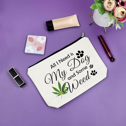 Sazuwu Dog Lover Gifts for Women Weed Makeup Bag Friendship Gifts for Friend Female Cosmetic Bag Animal Lovers Dog Mom Birthday Gifts Christmas Travel Pouch