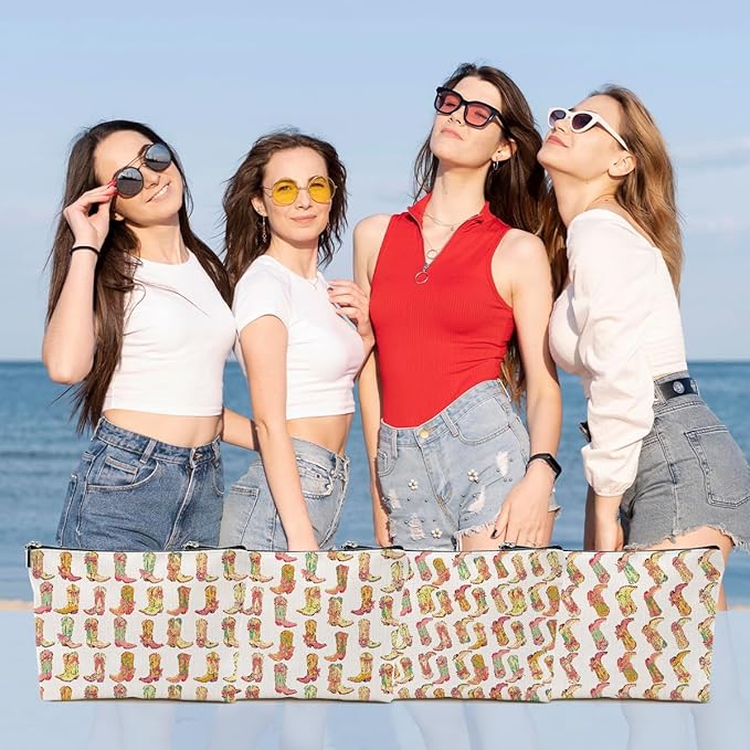 4pcs Western Makeup Bag, Western Gifts for Women Cosmetic Bag Cowgirl Gifts for Women Female Girls Sister BFF, Cowboy Boots Gift Christmas Birthday Gift, Cowgirl Stuff