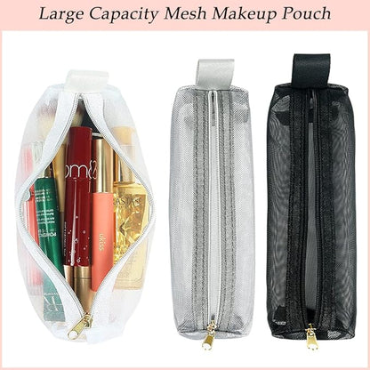 Mesh Makeup Brush Bag, 3Pcs Mesh Cosmetic Bag, Portable Travel Cosmetic Pouches for Makeup Brushes, Small Items, and Purse Organization，Pencil Pouch