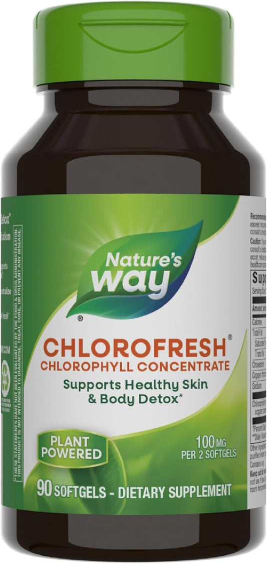 Nature’s Way Chlorofresh Chlorophyll Concentrate, Supports Detox Pathways*, Chlorophyllin Copper Complex, Supports Healthy Skin*, Internal Deodorant*, 90 Softgels (Packaging May Vary)