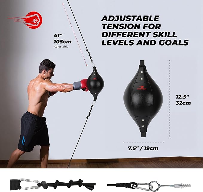 Boxerpoint Bag for Boxing - Premium Punching Bags - Durable PU Leather & Adjustable Cords Double Ended Punching Bag, Speed Bags for Adults & Kids, Boxing Equipment