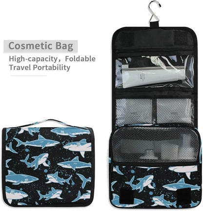 senya Hanging Travel Toiletry Bag Kit Boys Makeup Case Cosmetics Organizer for Men Women (Undersea Shark)