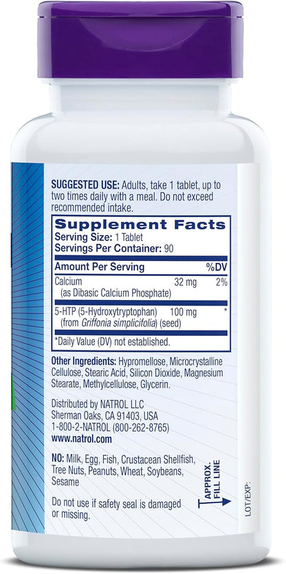 Natrol 5-HTP 100mg, Dietary Supplement Helps Support a Balanced Mood, Mood and Stress Support Supplement, 90 Time Release Tablets, 45-90 Day Supply