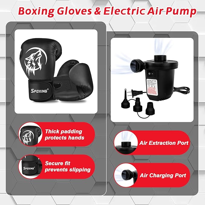 Freestanding Punching Bag for Adult Teens, 70" Heavy Punching Bag with Boxing Gloves and Electric Air Pump for Beginners Kickboxing Training MMA Muay Thai Fitness Office Home Gym
