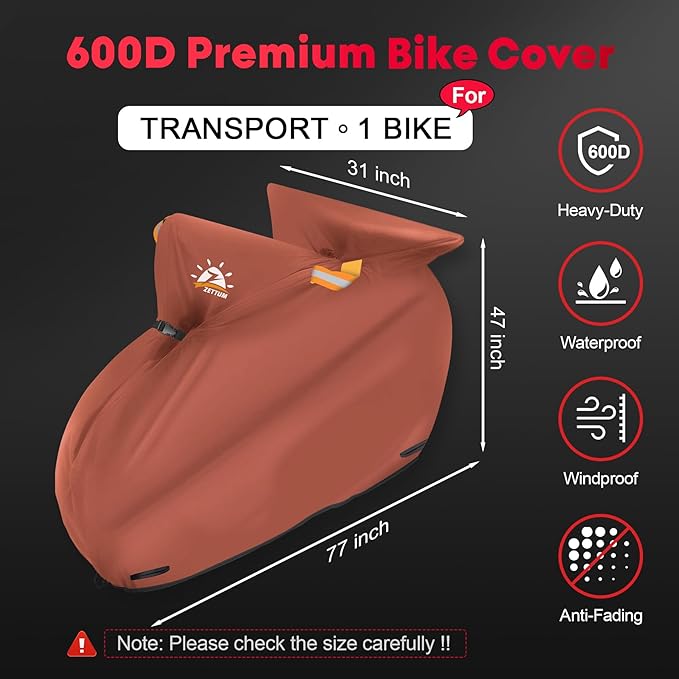 Bike Cover for Transport 1 Bike - Outdoor Bike Covers for 1 Bike on Rear Bike Rack Transport Waterproof Heavy-Duty, 600D Bicycle Rack Covers for Single Bike on Car Hitch Travel Storage