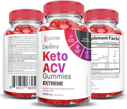 Destiny Keto ACV Gummies Extreme 2000MG Destiny Keto Gummies Advanced Formula Apple Cider Vinegar with Pomegranate Beet Juice Powder B12 Vegan Non GMO 60 Gummys