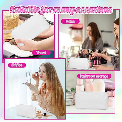 Sweetude 6 Pcs Nylon Makeup Bag Travel Nylon Pouch Zipper Cosmetic Bag for Purse Women Girls Organizer Makeup Pouch for Birthday Wedding Mother's Day Graduation Gifts(M,White)