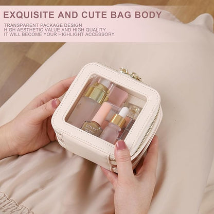 Clear Small Makeup Bag Mini Cosmetic Makeup Case & Toiletry Bag with Zipper,Cute Purse Organizer,Car Essentials for Women (Beige, MINI-2)