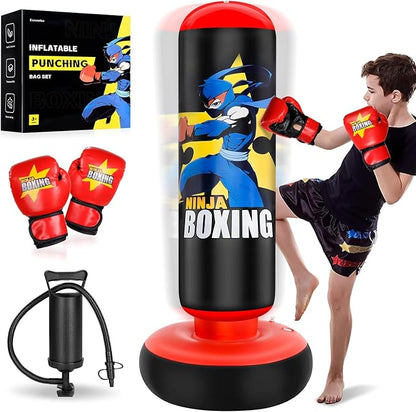 Punching Bag for Kids, Kids Boxing Set with Boxing Gloves 66" Large Inflatable Punching Bag,Gifts for Boys & Girls Age 5-12 for Practicing Karate, Taekwondo