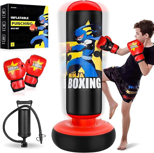 Punching Bag for Kids, Kids Boxing Set with Boxing Gloves 66" Large Inflatable Punching Bag,Gifts for Boys & Girls Age 5-12 for Practicing Karate, Taekwondo