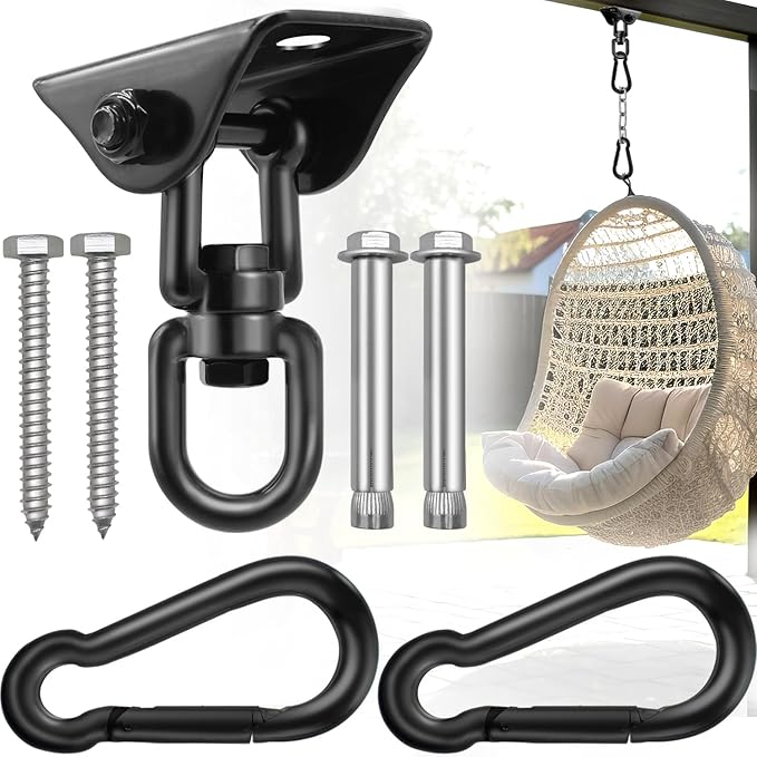 Hammock Hanging Kit, Hanging Chair Hardware 360° Swivel 1200 lb Capacity, Porch Swing Mounting Hardware, Hammock Chair Hanging Kit for Boxing Bag, Tree Gym (Black)