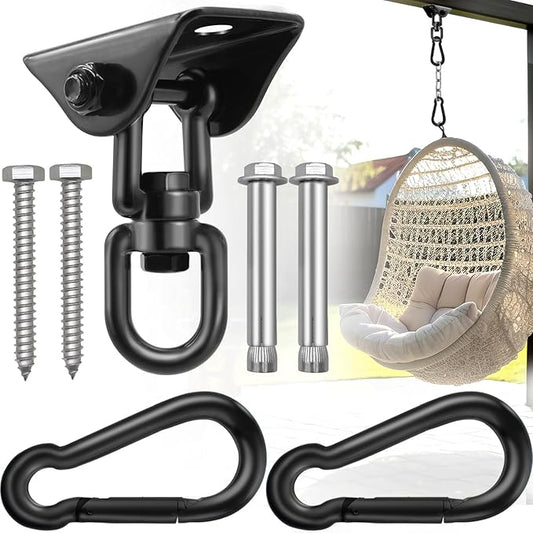 Hammock Hanging Kit, Hanging Chair Hardware 360° Swivel 1200 lb Capacity, Porch Swing Mounting Hardware, Hammock Chair Hanging Kit for Boxing Bag, Tree Gym (Black)