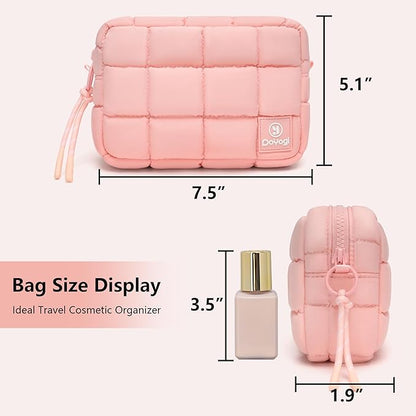 Quilted Cosmetic Bag, Puffer Makeup Bags, Crossbody Purses for women,Cute Travel Toiletry Bag for Women (Pink)