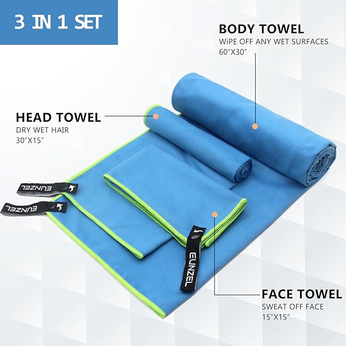 Eunzel Quick Dry Camping Towel 3 Size 1 Pack,Fast
