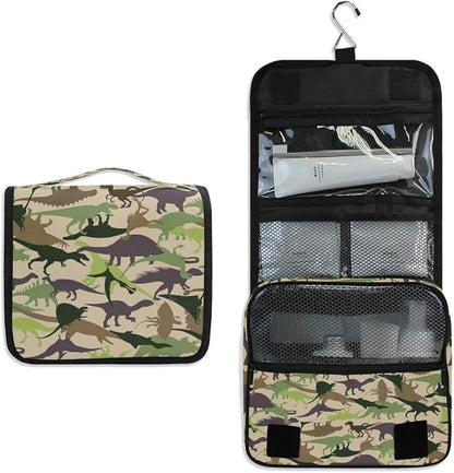 senya Hanging Travel Toiletry Bag Kit Boys Makeup Case Cosmetics Organizer for Men Women (Dinosaur Camouflage)