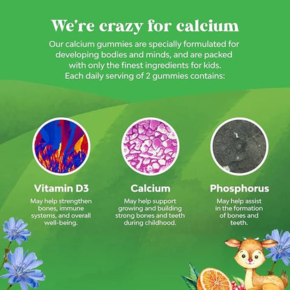 Tasty Kids Calcium Gummies - Vitamin D & Calcium Gummies for Children - Vitamin Gummies with Calcium & Vitamin D for Muscle Bone & Development - Gelatin-Free Kosher Childrens Gummies 60ct (1 Pack)