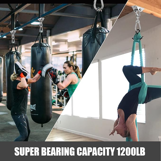 Hammock Hanging Kit,Hanging Chair Hardware 360°Rotating 1200 lb Capacity Hammock Hooks Heavy Duty,Hammock Chair Hanging Kit & Swing Ceiling Hook Snap for Hammock Chair Stand,Seat,Tree,Yoga,Gym(Silver)