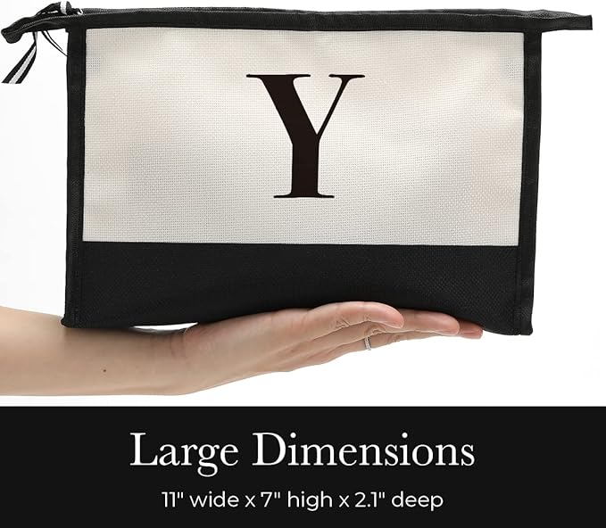 Monogrammed Cosmetic Bag, Personalized Initials, Large Capacity, Black, Women's Gift, Occasional Use