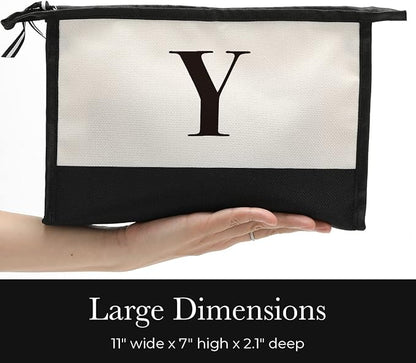 Monogrammed Cosmetic Bag, Personalized Initials, Large Capacity, Black, Women's Gift, Occasional Use