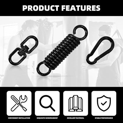 Heavy Bag Spring Punching Bag Hanging Kit with Swivel & 2 Carabiners, 360° Rotational Heavy Duty Punching Bag Hanger Mount Accessory for Boxing Bag, Heavy Bag, Gym Swing, Trapeze