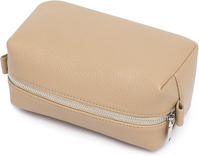PU leather Organizer Bag Lightweight Cosmetic Bag with Ring Clasp Perfect Travel Makeup Bag for Women (Sandy/PU)