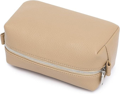 PU leather Organizer Bag Lightweight Cosmetic Bag with Ring Clasp Perfect Travel Makeup Bag for Women (Sandy/PU)