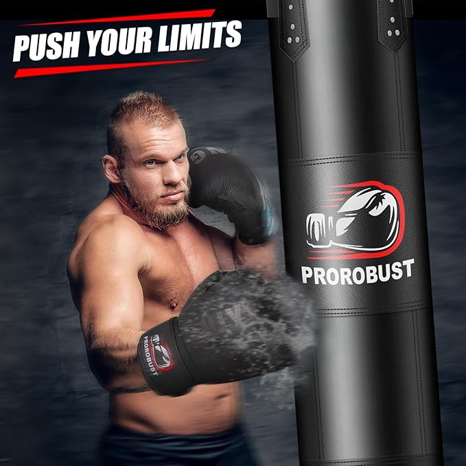 Prorobust Punching Bag for Adults, Red 4ft Oxford Heavy Boxing Bag Set with 12 oz Gloves for MMA Kickboxing Boxing Karate Home Gym Training (Unfilled)