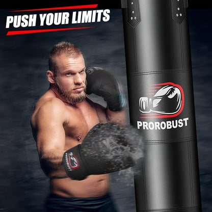 Prorobust Punching Bag for Adults, Red 4ft Oxford Heavy Boxing Bag Set with 12 oz Gloves for MMA Kickboxing Boxing Karate Home Gym Training (Unfilled)