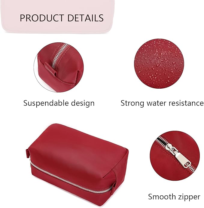 Organizer Bag Lightweight Cosmetic Bag with Ring Clasp Perfect Travel Makeup Bag for Women nylon Stand Up Design (Burgundy Red/Nylon)
