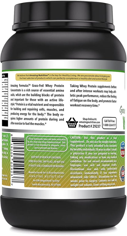 Amazing Formulas Grass-Fed Whey Protein Powder Supplement | 2 Lbs | Vanilla Flavor | Non-GMO | Gluten-Free | Made in USA