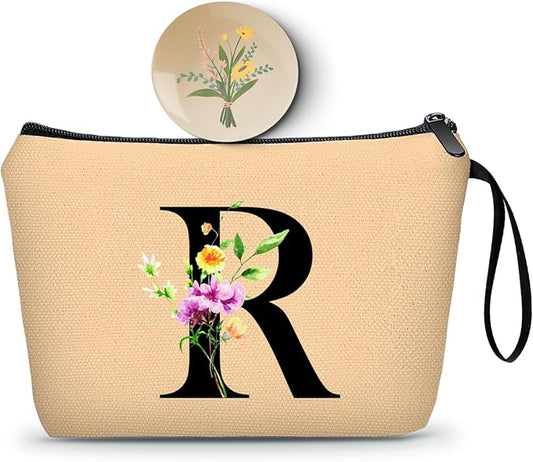 SEAMOON Women Birthday Maid of Honor Monogrammed Gifts for Bride Bridesmaid Sister Friend Her Teacher Makeup Cosmetic Bag with Mirror Mothers Day Christmas Graduation R