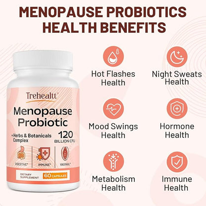 Menopause supplements for women, 120 Billion CFU Probiotic, 13-in-1 Herbs & Botanicals Complex, for Hormone Menopause, Hot Flashes, Night Sweats, Mood Swings, Sleep Disturbances, Vegan, 240 Capsules