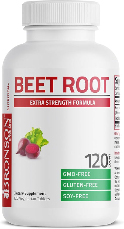 Bronson Beet Root Extra Strength (Equivalent to 2000mg Beet Root per Serving from 500mg 4:1 Extract), Non-GMO, 120 Vegetarian Tablets