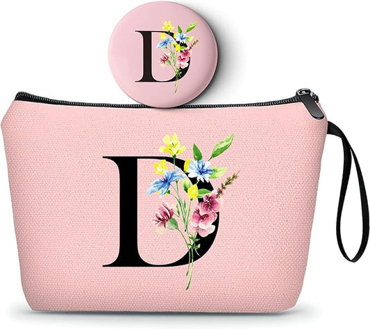 SEAMOON Women Birthday Maid of Honor Monogrammed Gifts for Bride Bridesmaid Sister Friend Her Teacher Makeup Cosmetic Bag with Mirror Mothers Day Christmas Graduation D