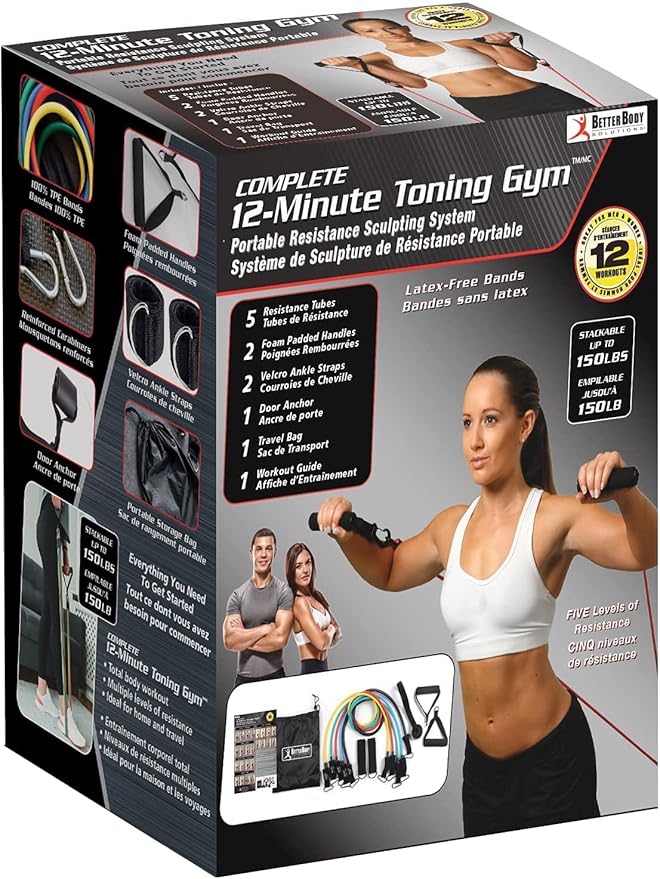 Home Spirit, 12 Minute Toning Gym Resistance Band, 150lbs Strength