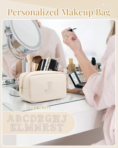 Vlando Birthday Gifts for Women Makeup Organzier Bag 20th 30th 40th 50th 60th Birthday Gifts for Women Initial Makeup Pouch Gift Ideas for Mom Sister Teachers J
