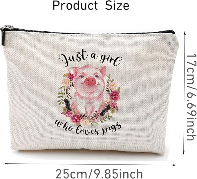 Pig Gift for Girls Women, Pig Lover Gift Makeup Bag, Pig Print Stuff, Funny Birthday Christmas Gift for Sister Girl Best Friend, Just A Girl Who Loves Pigs(Pig), as the pictures shown