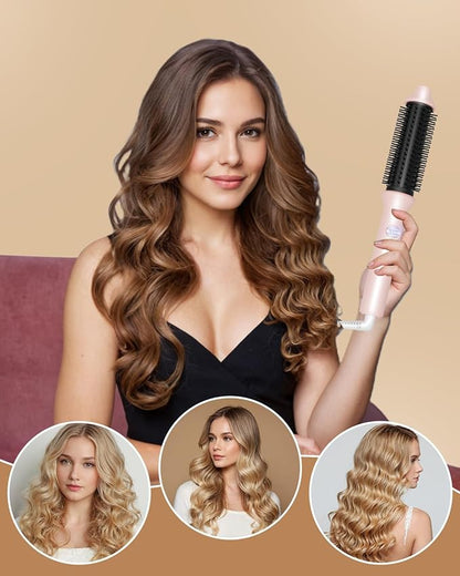 Thermal Brush, 1.26 Inch Heated Round Brush Hair Curling Iron with 10 Temp Settings, 30s Fast Heat for Curling & Volumizing, Anti-Frizz Hair Styler for Long Hair, Pink