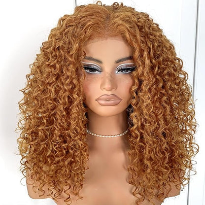 Honey Blonde Curly Wig Wear And Go Glueless Pre-Plucked Synthetic HD Lace Frontal Wig 13x6 Afro Wig Blonde Kinky Curly
