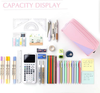 CICIMELON Big Capacity Pencil Case 3 Compartments Pen Pouch Bag Multifunctional Organizer for School Office, Rose Pink