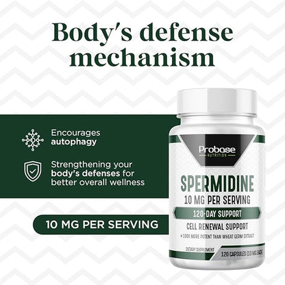 Spermidine (10mg of 99% Spermidine 3HCL - Third Party Tested) 120 Capsules - 100x More Potent Than Wheat Germ Extract, Telomere Health and Aging 120-Day Supply - As efficient as NMN