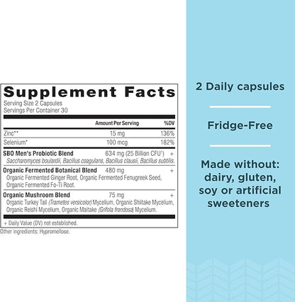 Probiotics for Men by Ancient Nutrition, SBO Probiotics Men's 60 Ct, for Gut Health, Digestive and Immune Support, Boosts Muscle Mass and Fat Metabolism, 25 Billion CFUs* Per Serving