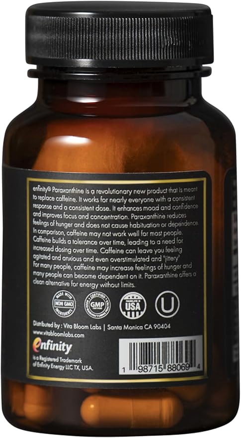 Enfinity Paraxanthine Capsules, Clean Energy & Focus, Caffeine Alternative | 200 mg per Capsule | 30 Capsules per Bottle | Formulated in USA, GMP Certified, Non-GMO, Kosher