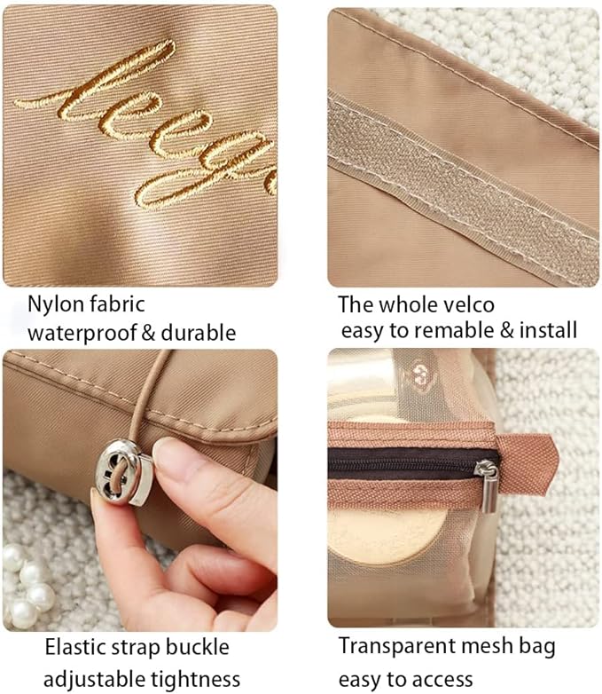 Roll Up Makeup Bag, Hanging Toiletry Bag, 4 in 1 Detachable Cosmetic Bag, 4 Removable Storage Bags, Travel Makeup Organizer Bags for Women Men(Khaki)